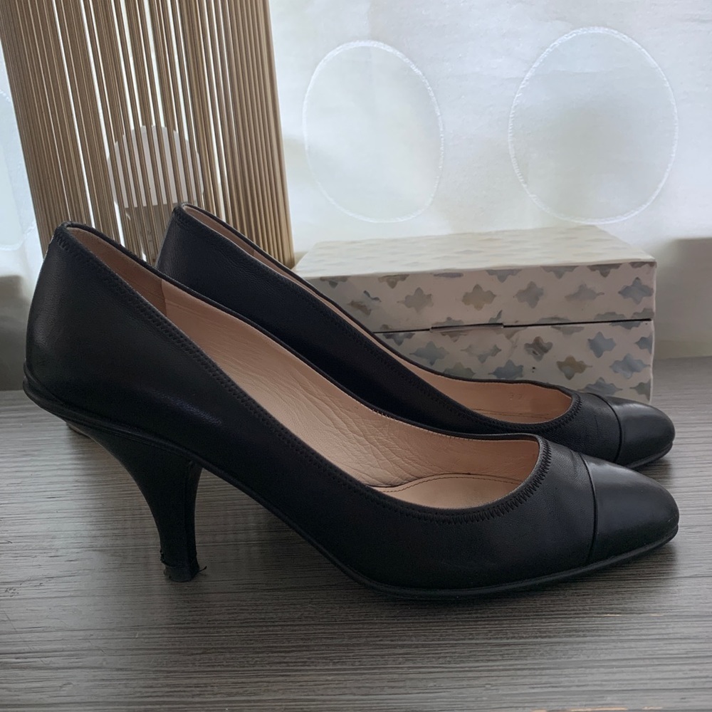 Prada round tip black heels